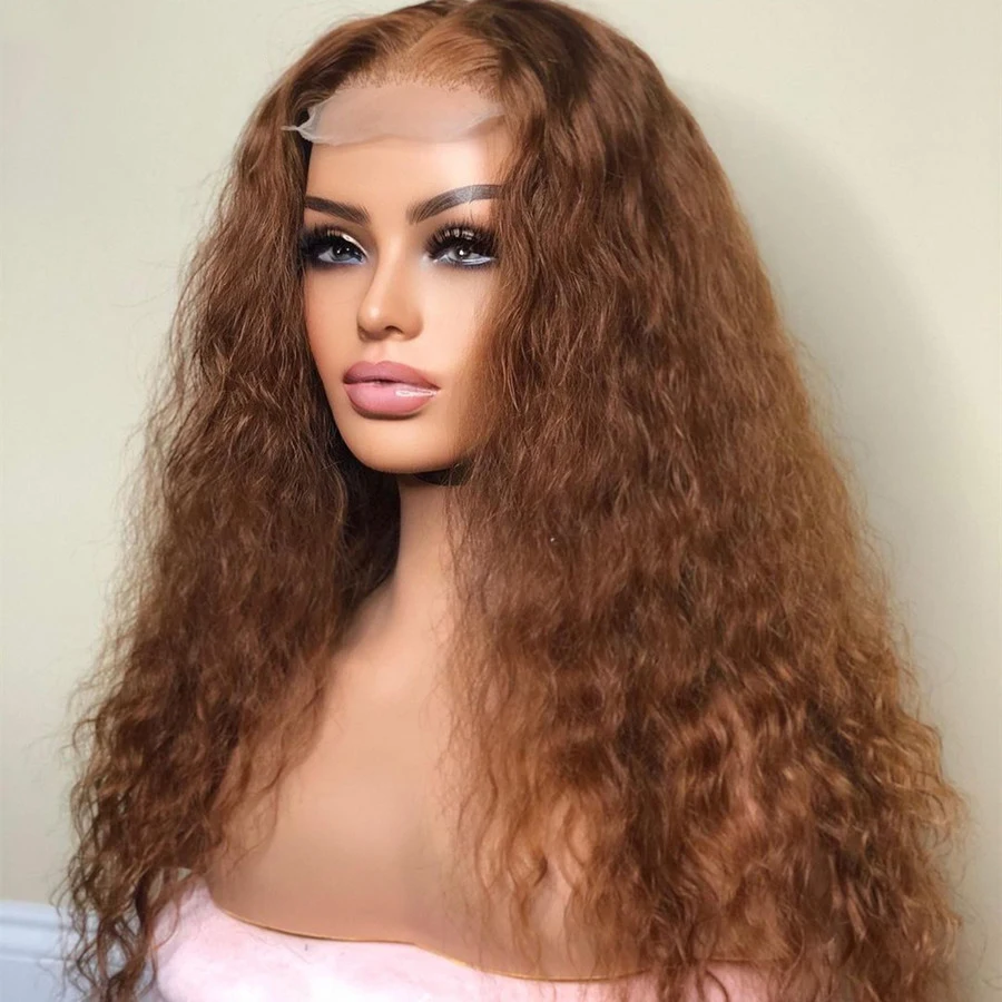 

Soft Preplucked Glueless 26Inch Long 180%Density Honey Blonde Brown Kinky Curly Lace Front Wig For Black Women Babyhair Daily