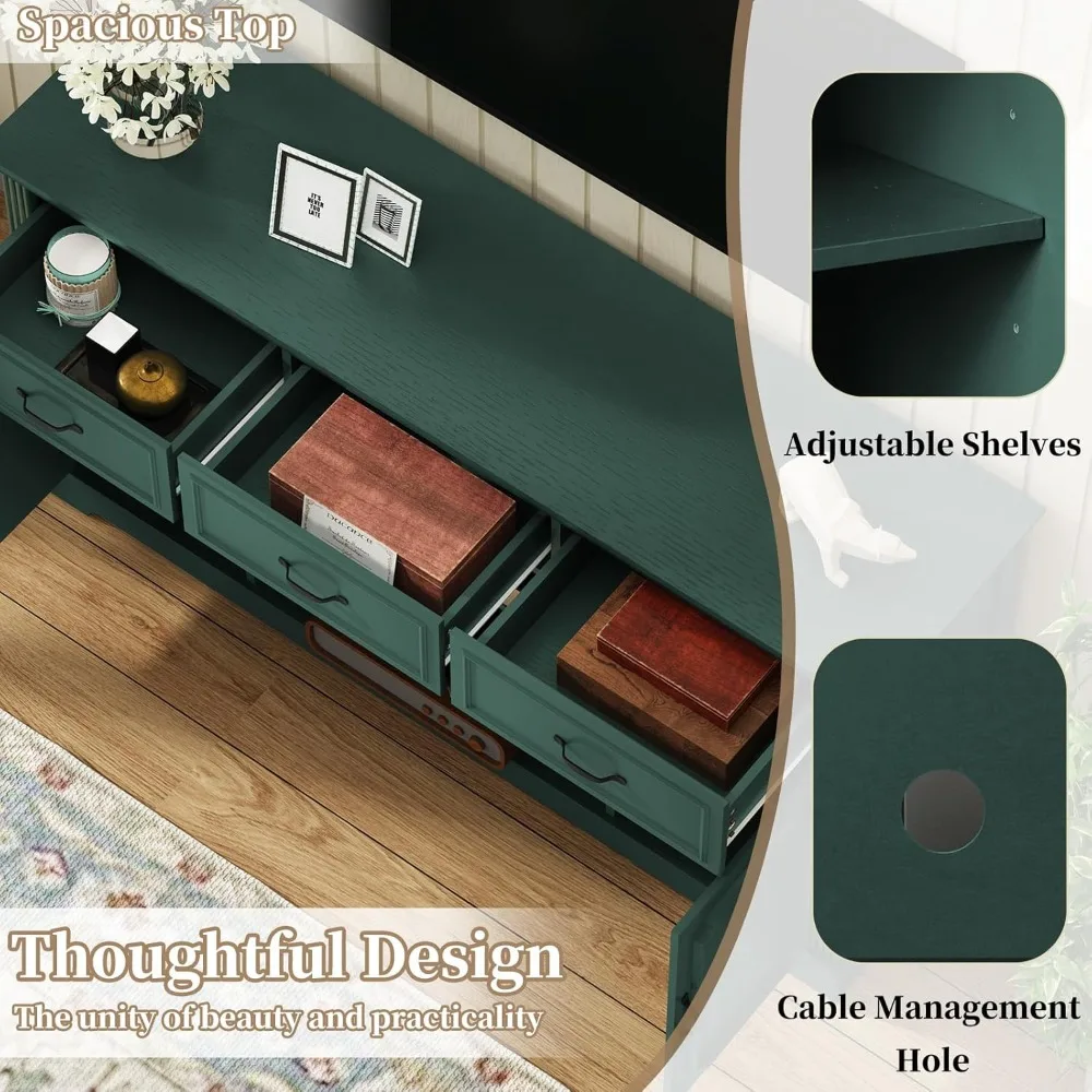 حامل تلفزيون مع 3 أدراج للتلفزيون حتى 65 بوصة، خزانة تلفزيون خشبية لمنتصف القرن مع أرفف قابلة للتعديل، ترفيه C #5