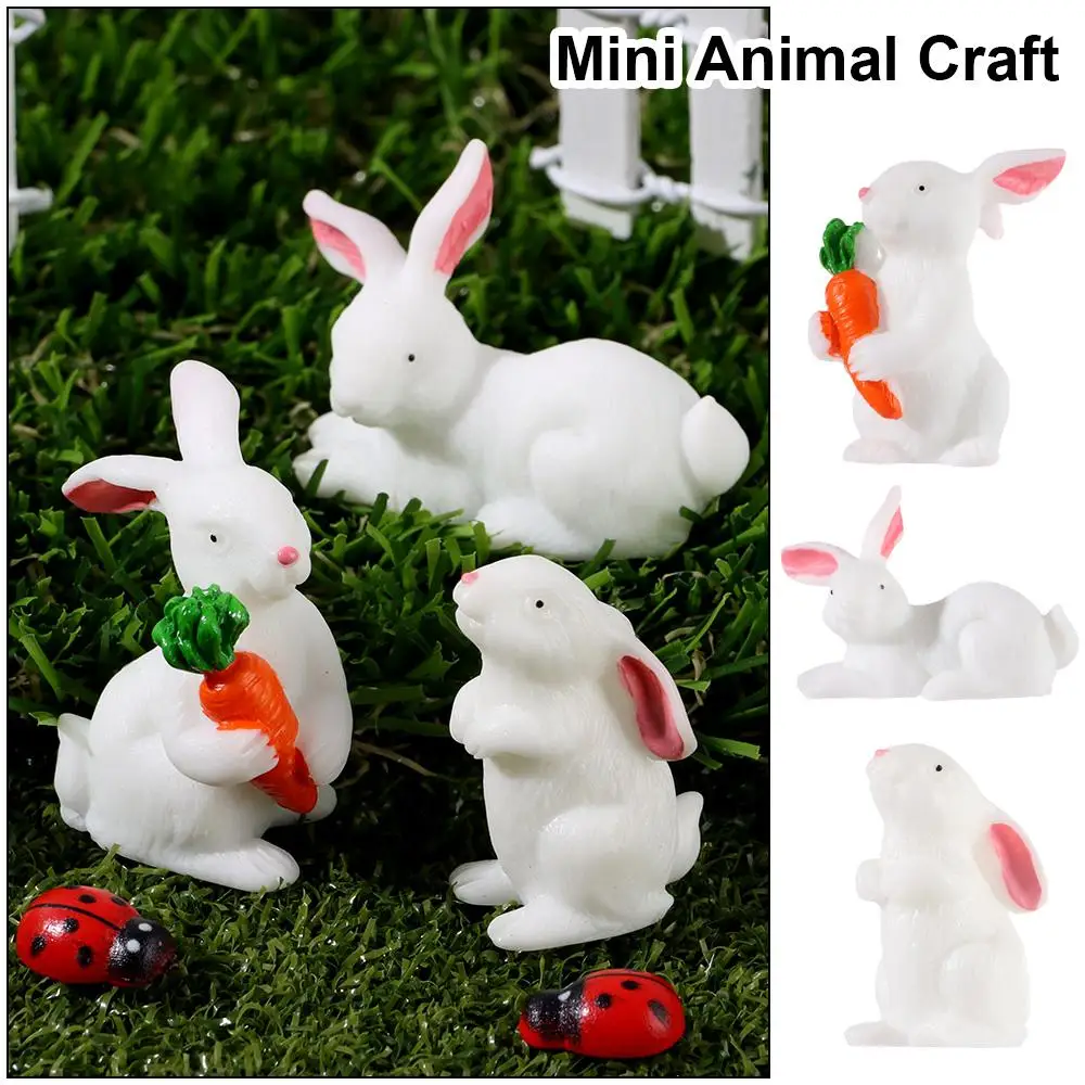 White Hare Dollhouse Ornament Easter Decoration Micro Landscape Fairy Garden Resin Bunny Statue Miniature Rabbit Figurine