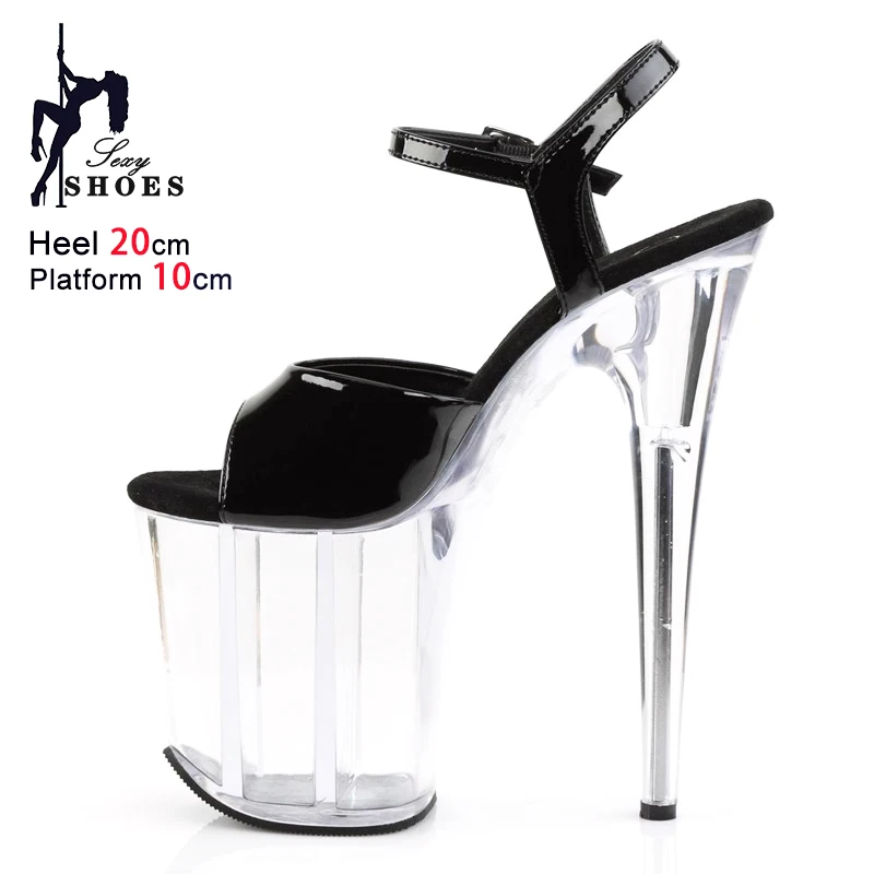 

Сексуальная модельная обувь для подиума на очень высоком каблуке 20 см, новинка лета 2025 года, черно-белые прозрачные женские сандалии на платформе для ночного клуба, танцев на пилоне