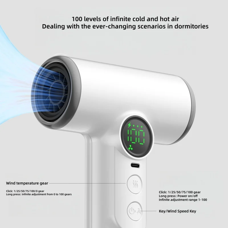 Nuovo asciugacapelli wireless freddo/caldo per casa/bambini/dormitorio/viaggio essenziale USB1 ricarica asciugacapelli wireless