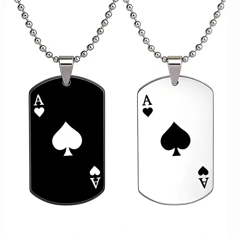 Hip Hop Poker Spades J A Pendant Necklace Stainless Steel Black Silver Color Playing Card Necklaces For Men