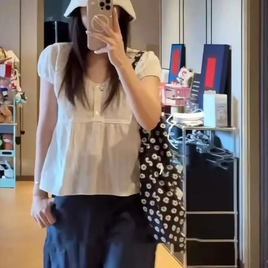 

Женский свободный крой из хлопка Sweet Lace irt, лето 20225, ультра легкий ор Sve, круглый однотонный повседневный топ Faion