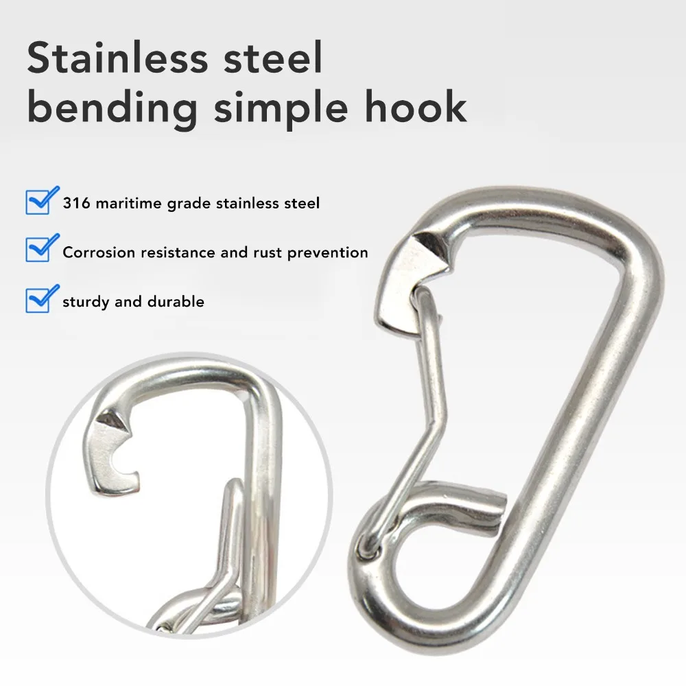 Sturdy 80mm Spring Snap Hook 316 Stainless Steel Bent Scuba Diving Safety Carabiner Quick Release Hook for Diving Equipment