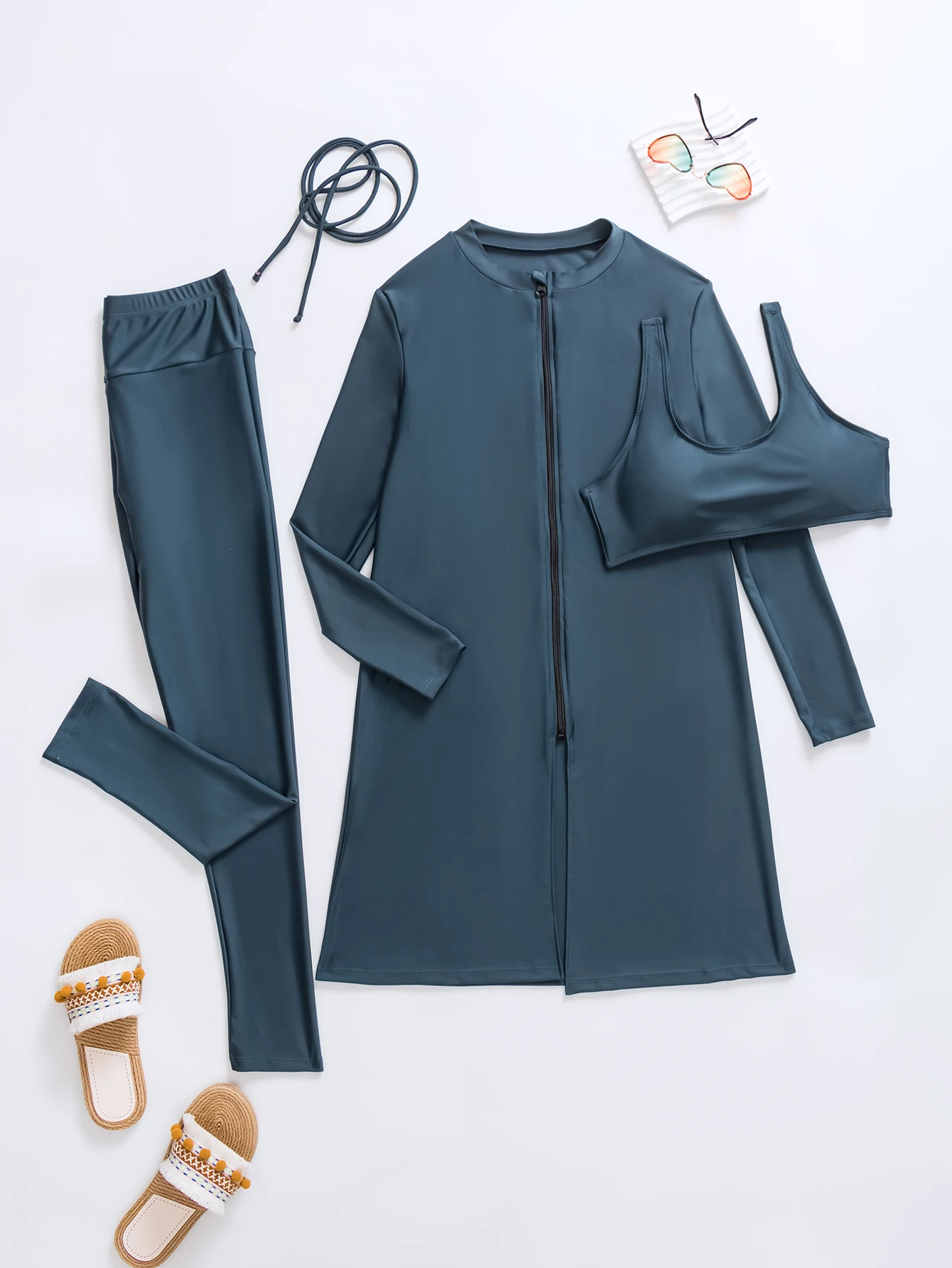 New Muslim Swimwear Burkini 3pcs set solid color swimsuit for Muslim Women long sleeve suits diving suit and surf wear in summer