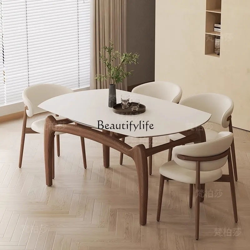 

Cream Style Milky White Matte Rock Plate Dining Table Folding Telescopic Cat Ear Dining Table Flagship Edition