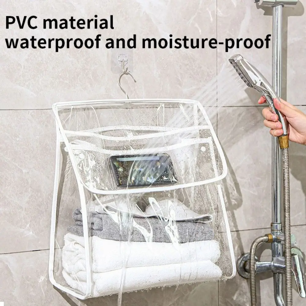 Waterproof Hanging Clothes Bag Touchscreen Phone Pocket Transparent Garment Bag Large Capacity Shower Clothes Organizer