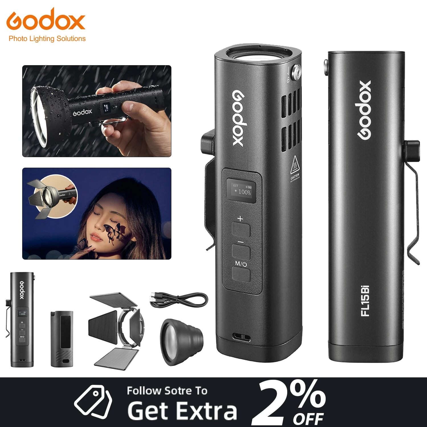 

NEW！Godox FL15Bi Bi-Color Portable Handheld Flashlight LED Light 11FX IP54 for Photography Vlogger Live Streaming App Control