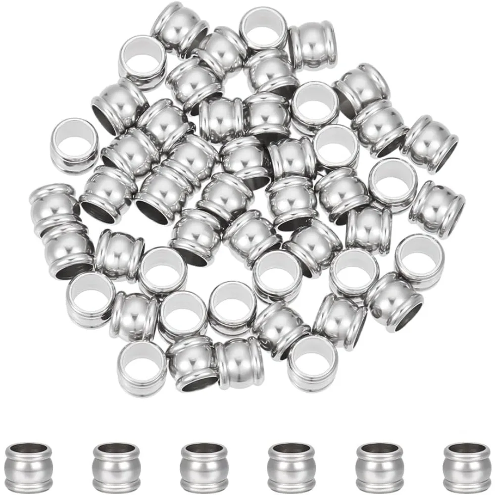 50Pcs Paracord Beads Grooved Column Stainless Steel Spacer Large Hole European Fluted making kit