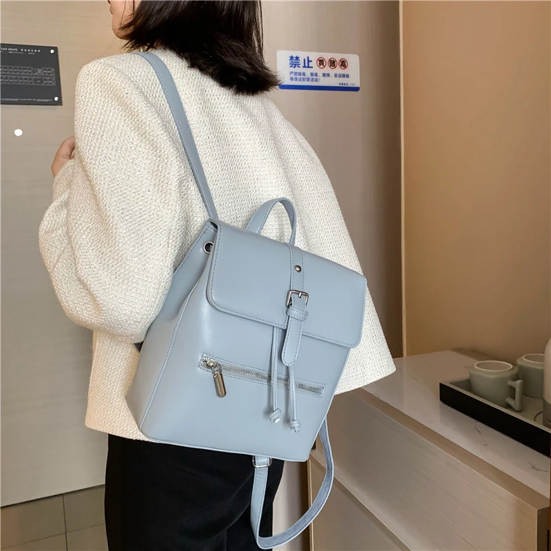 Solid Flap Pocket Interior Compartment Backpacks Interior Zipper Pocket Hasp2024high Quality Bags for Women Fashion Pu Backpacks