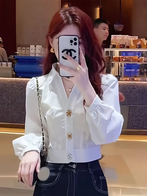 

Женская рубашка Ele Busin Commute Sle, осень 2025, новая, уникальная, красивая, скрывающая живот, свободного кроя, с пуговицами, с рукавами-фонариками