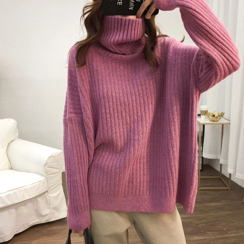 Autumn Winter Solid Turtleneck Sweater for Women 2024 Long Sleeve Warm Knitted Pullover Woman All Match Loose Knitwear Female