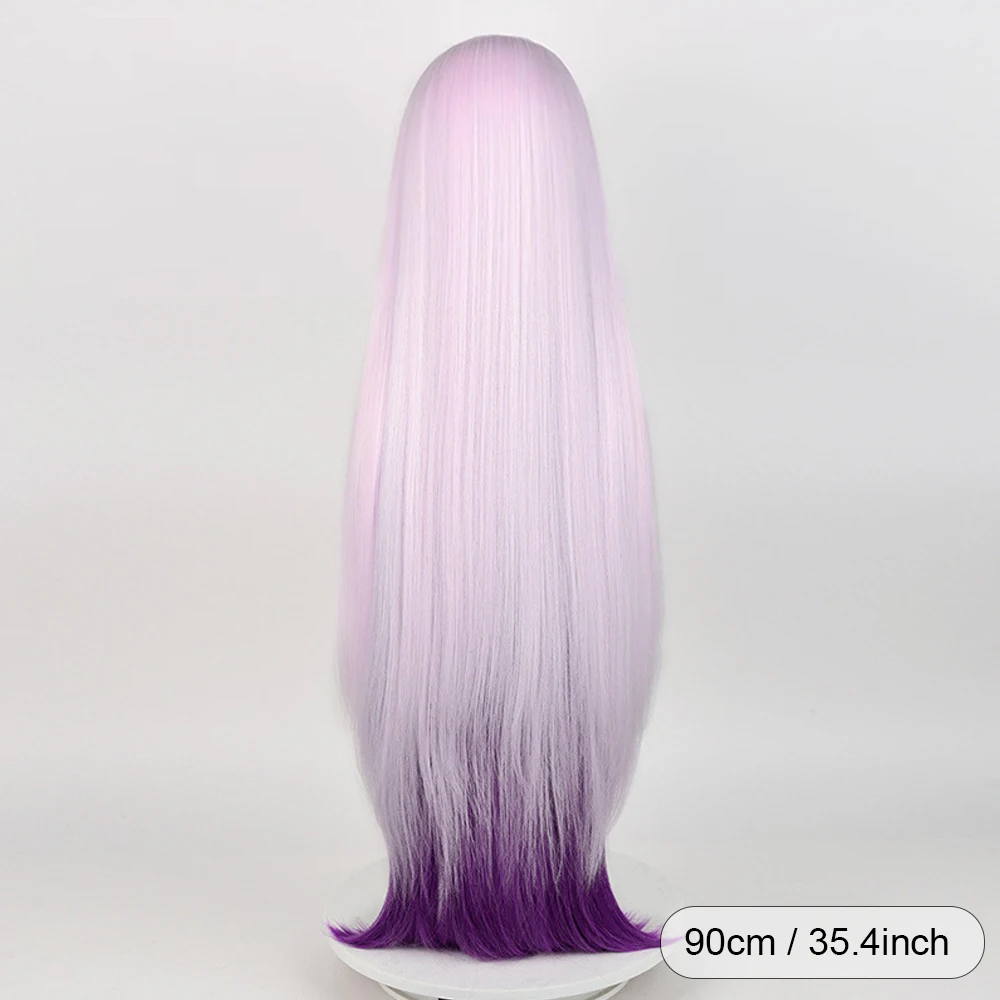 Synthetic Long Straight Pink Ombre Purple Braid Game Cosplay Heat Resistant Wig for Daily Party