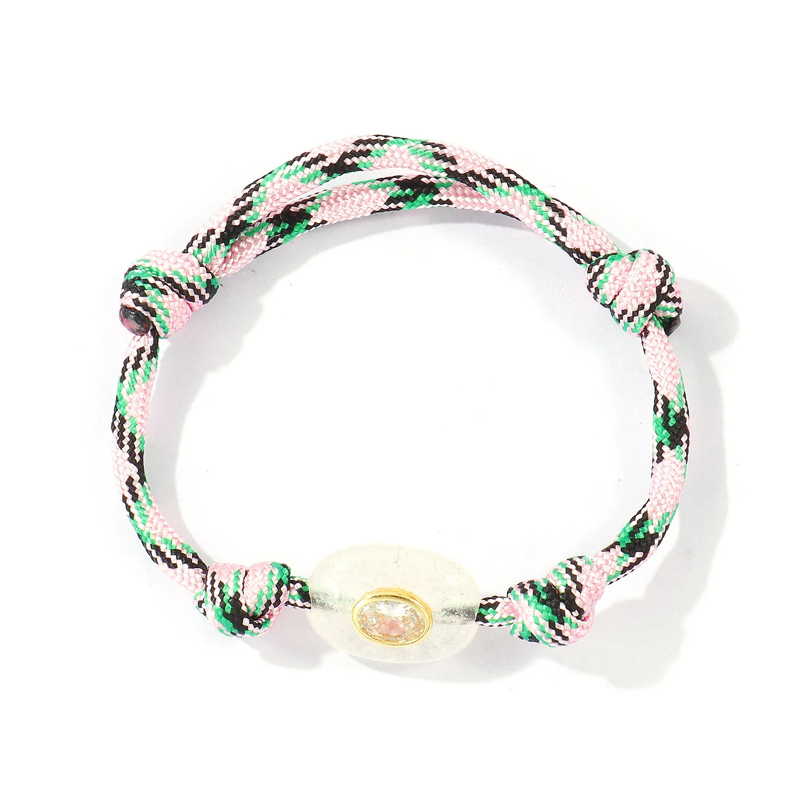 1 Stück handgefertigtes geflochtenes Seilarmband aus Polyesterkordel mit ovalen Natursteinperlen, Zirkon und Messinganhänger, gewebtes Armband für Frauen und Männer, Geschenk. – Detail 1