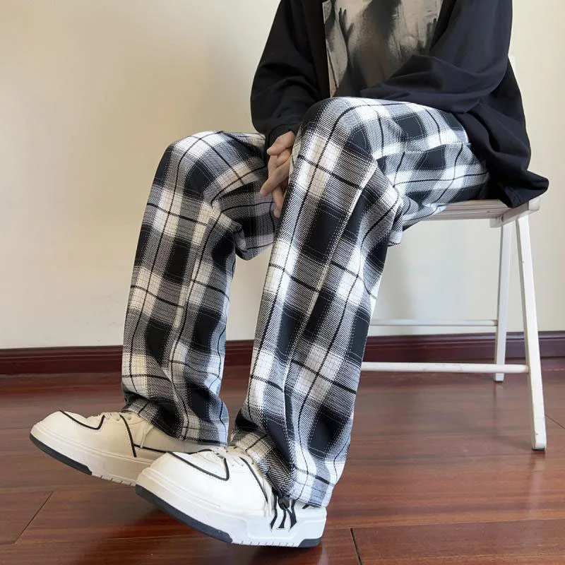

Autumn Winter Large Size 300 Pou Hong Kong Sle Retro Plaid Dstring Sports Pants Men Loose Casual Straight Leg Trendy