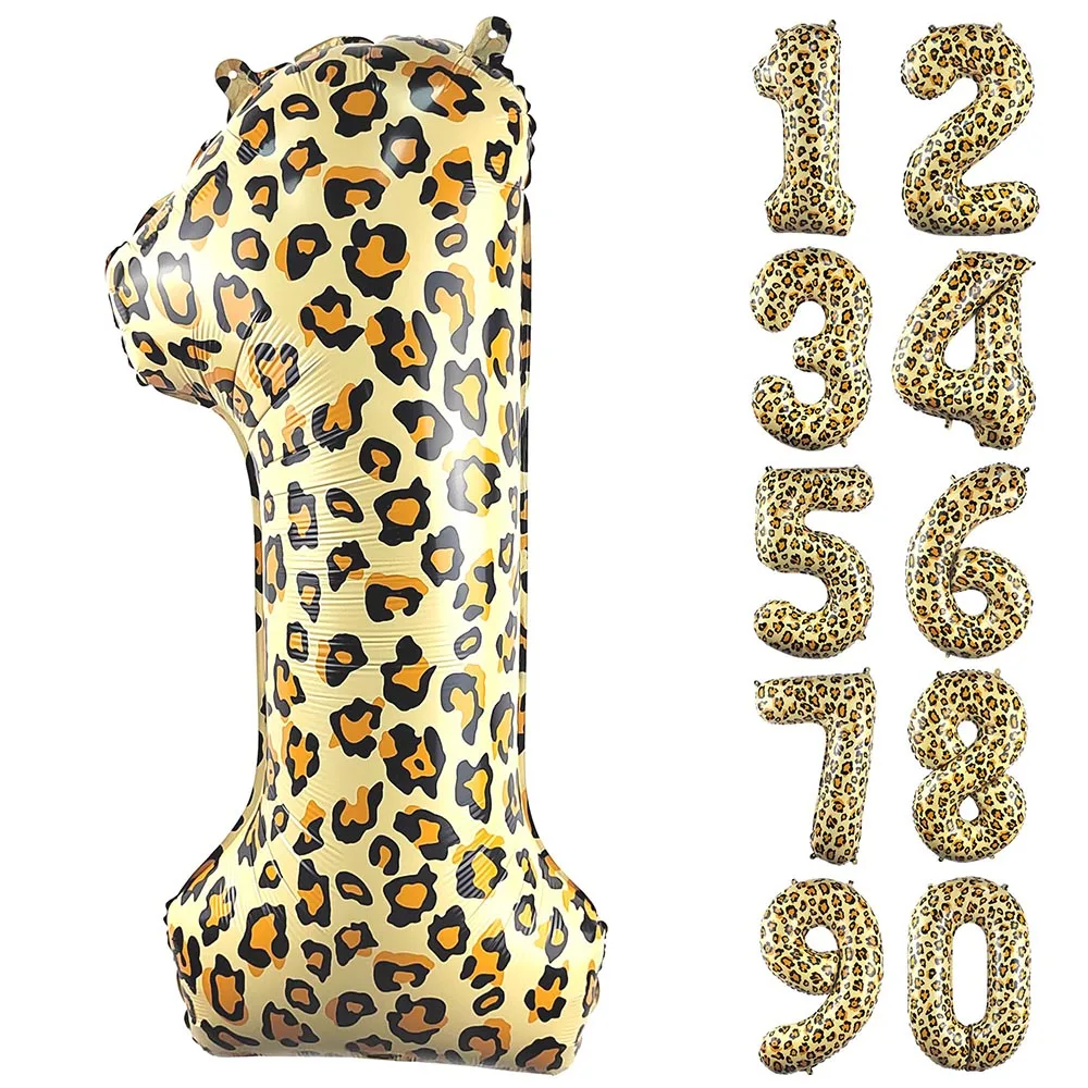 32Inch 1-9 Number Leopard Foil Balloon Jungle Animal Tiger Zebra Giraffe Disposable Tableware Jungle Safari Birthday Party Decor