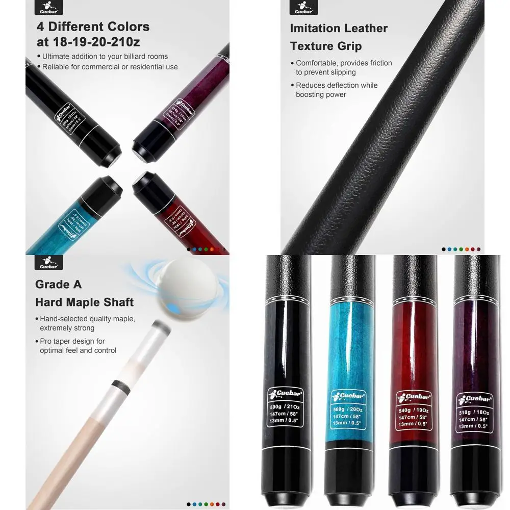 

Набор из 4 двухсекционных киев для бильярда, вес 18-21 унция, для взрослых, с рукоятками из синтетической кожи