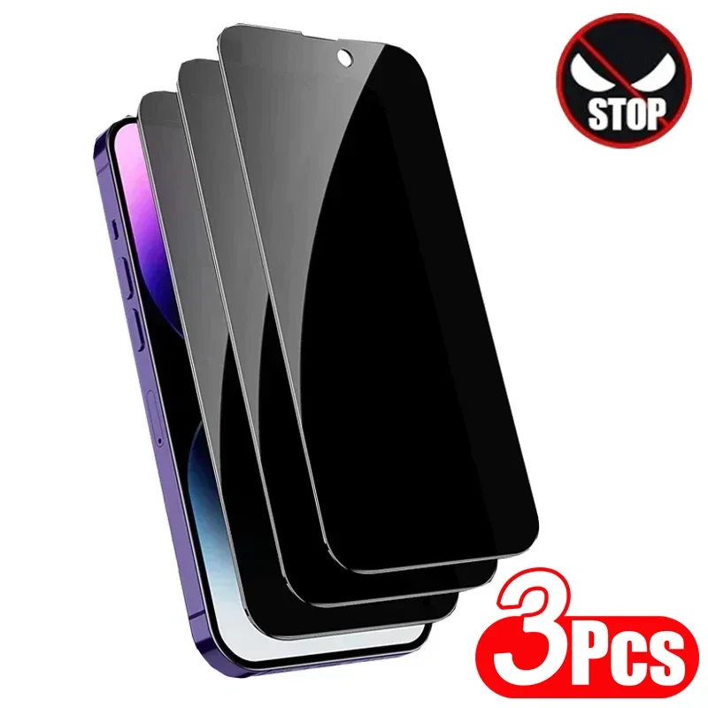 Защитное стекло с полным покрытием для iPhone 11 12 13 14 15 16 Pro Max, стекло с защитой от шпионов для iPhone 14 15 16 Plus, 3 шт.
