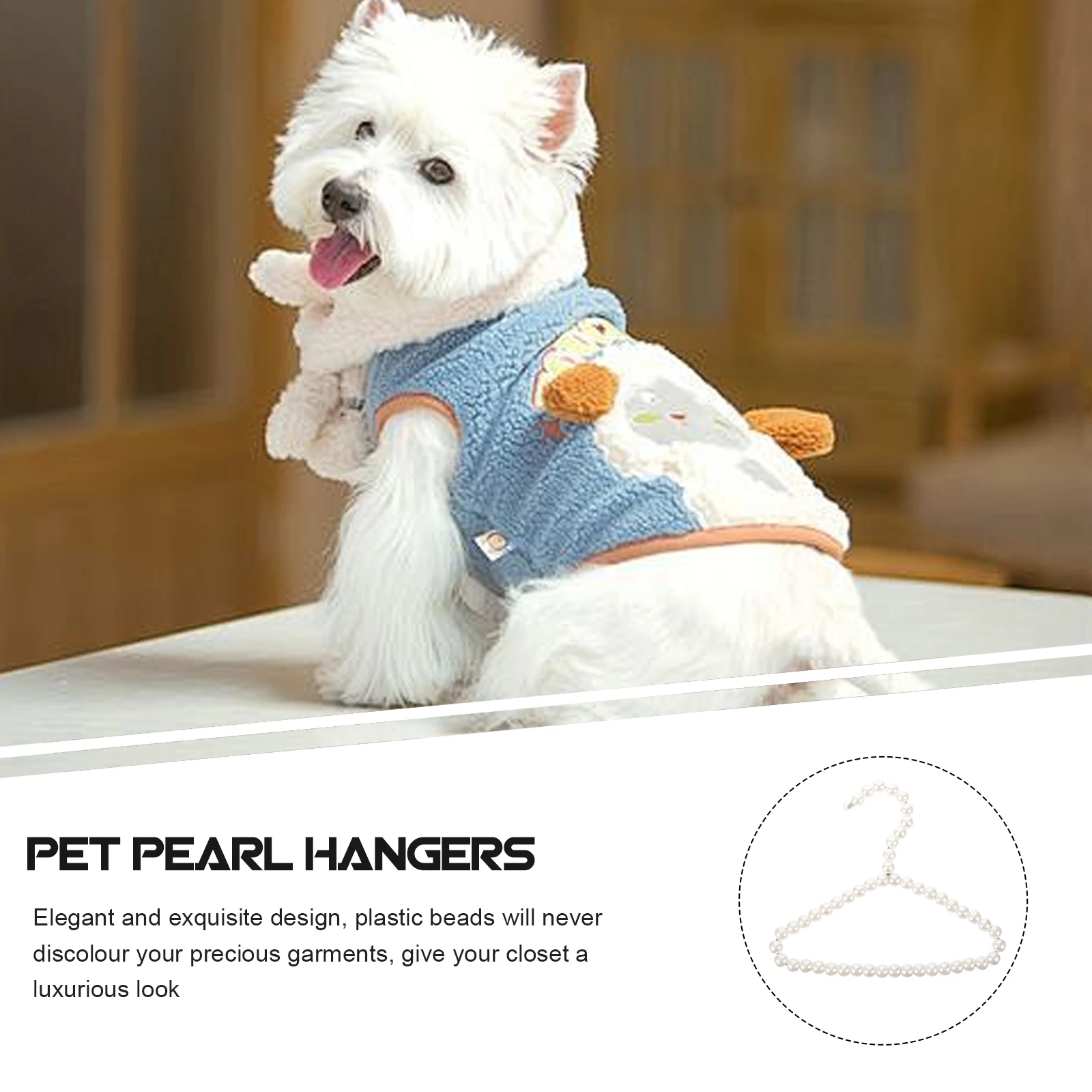 

3pcs 20Cm Pet Clothes Hangers Pearl White Metal Dog Cat Chihuahua Garment Storage Non-Slip Faux Bead Closet Organizer Pet
