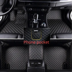 Custom Car Floor Mats for Peugeot 408 2010-2013 Years Artificial Leather Phone Pocket Carpet Interior Car Accessories