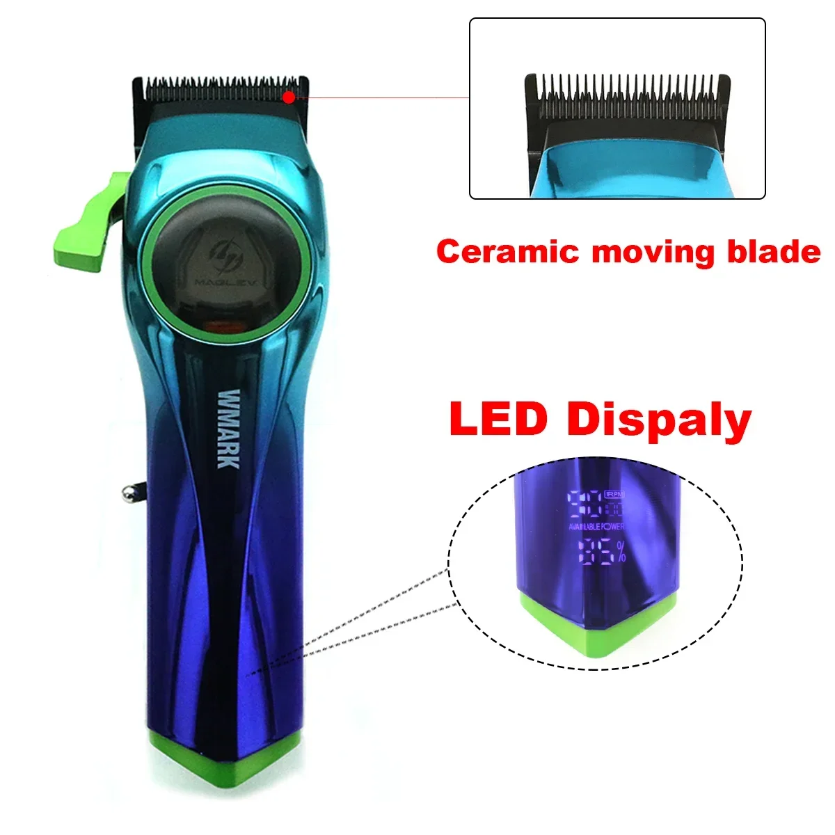 WMARK 9009 Professional Hair Cutting Machine Men's 9000RPM Magnetic Motor DLC Blade Full Metal Display Hair Clipper Hair Trimmer