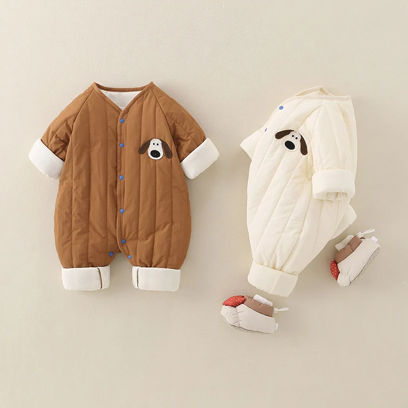 귀여운 아기 남자아이 만화 강아지 점프수트 코트 신생아 면 안감 원지 하이웨이스트 긴 바지 96% 면 함유
