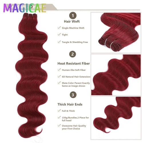 Imagen 2 del producto 30 pulgadas rojo Borgoña alta temperatura suave plata blanco 613 extensiones de cabello de fibra Natural gris Bio extensiones de pelo ondulado ondulado