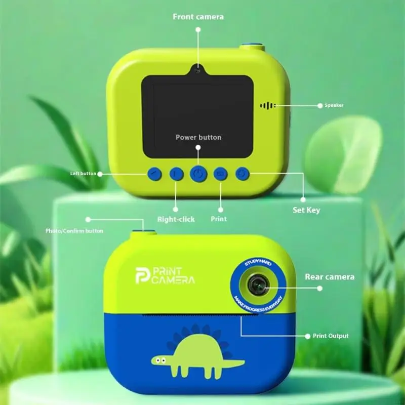 Aparat dziecięcy 48 z możliwością natychmiastowego drukowania zdjęć Podwójny obiektyw 16-krotny zoom Wbudowany filtr Gry MP3