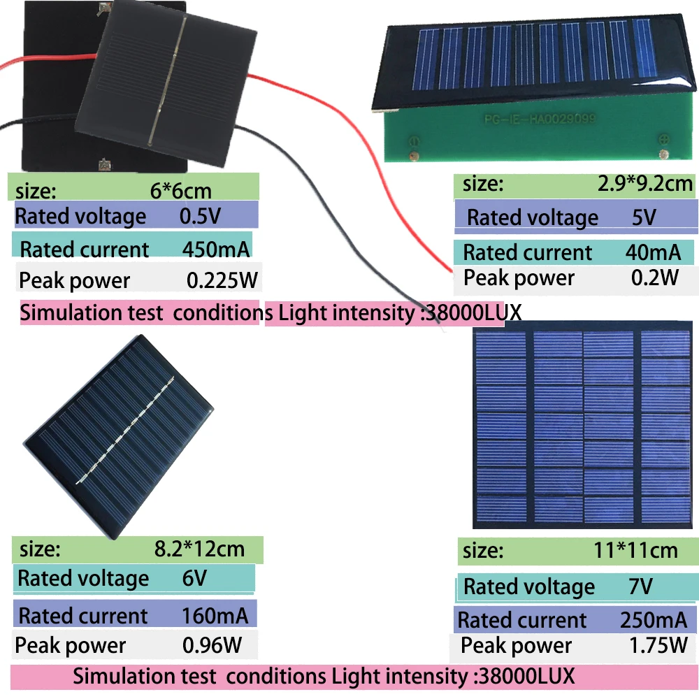 Mono/Polycrystalline Mini Solar Panel Battery Module 0.5V 1V 1.5V 2V 3V 5V 6V 7V DIY Epoxy Board PET Power Gneration board Model