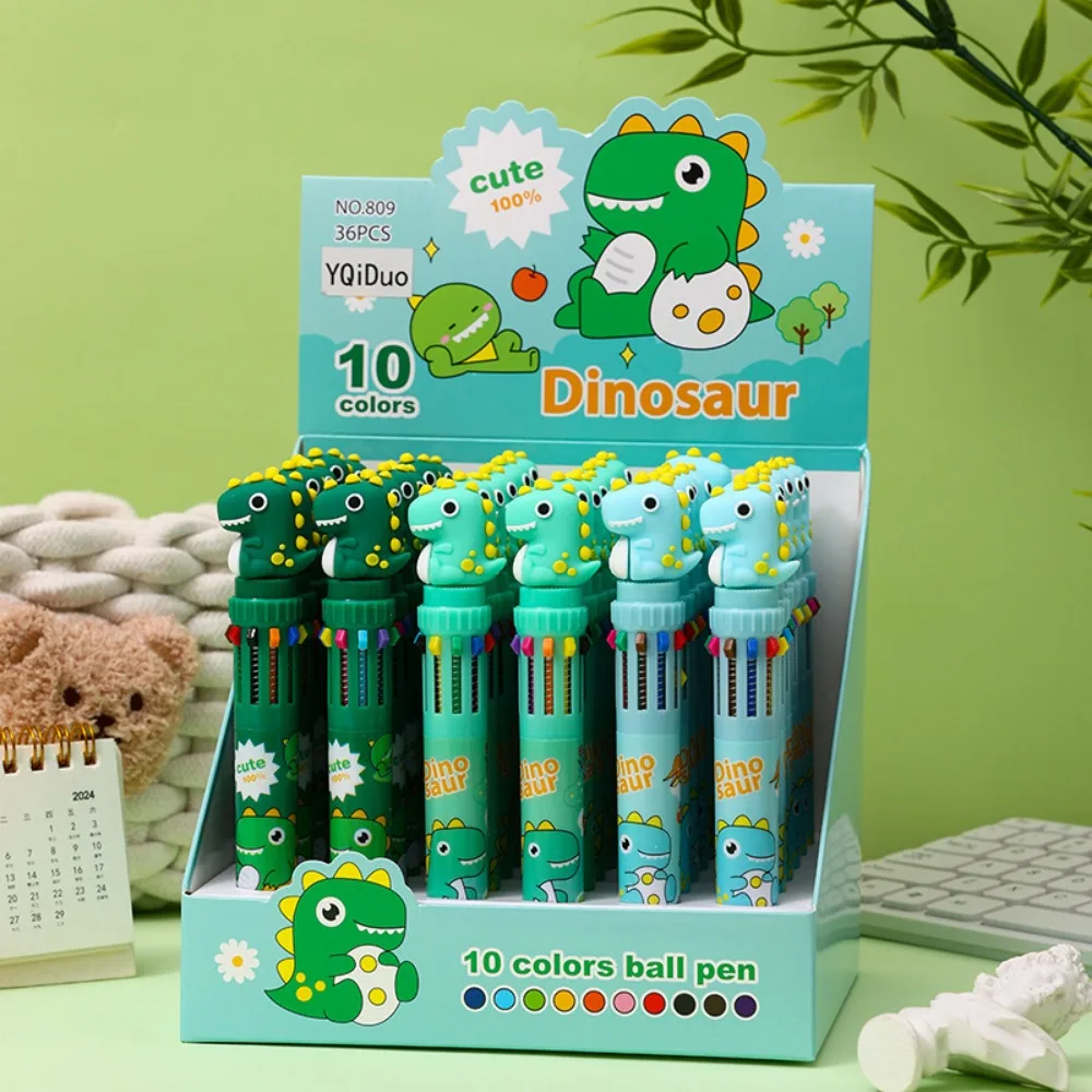 36 Pcs Wholesale Cute Cartoon Green Dinosaur Press Ballpoint Pens with Box for Writing Supplies Back To School