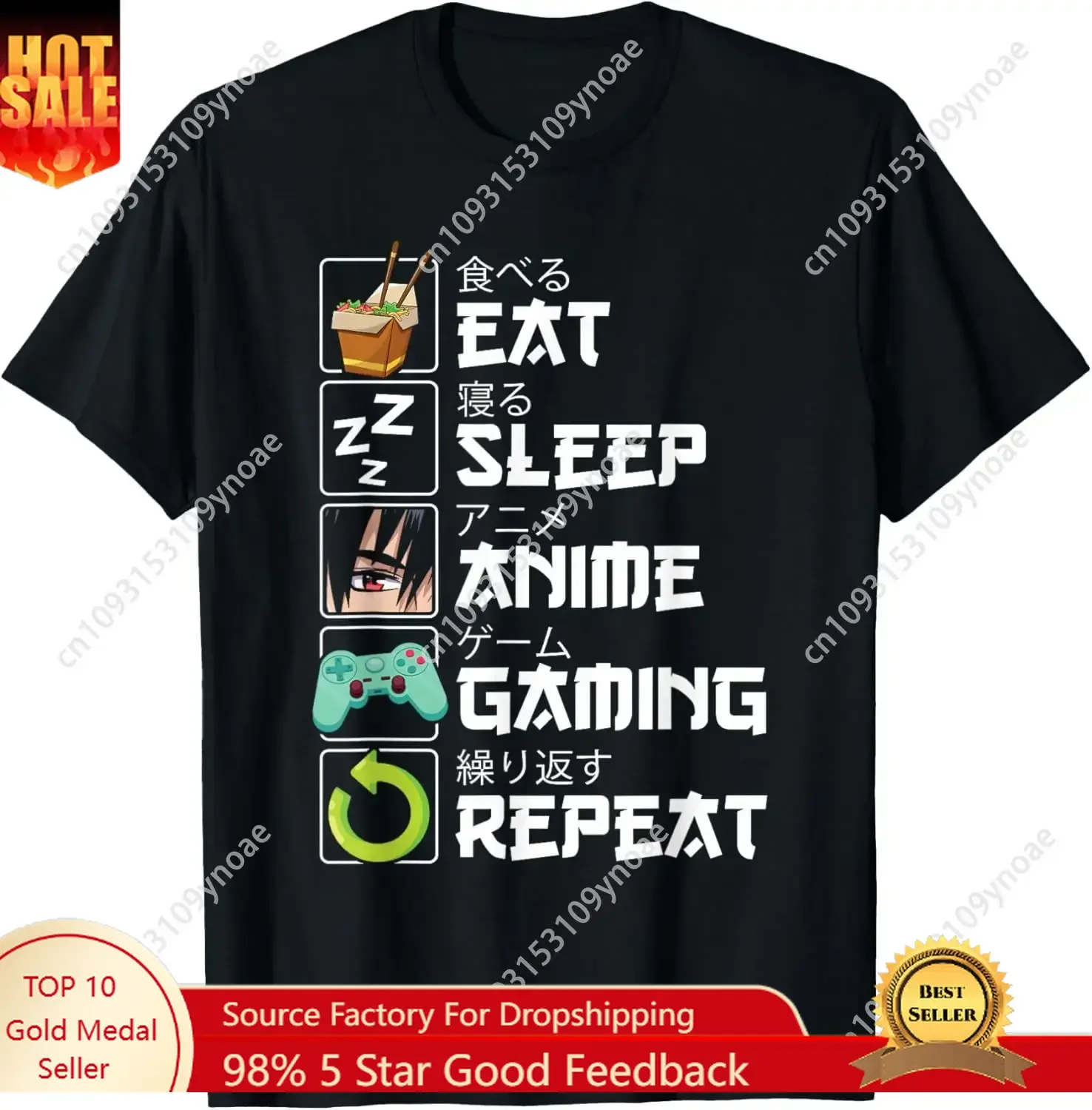 

Eat Sleep Anime Gaming Repeat Kawaii Anime Manga Otaku TShirt Man Women Cotton Tee Soft Shirt Breathable Top Short Sleeves