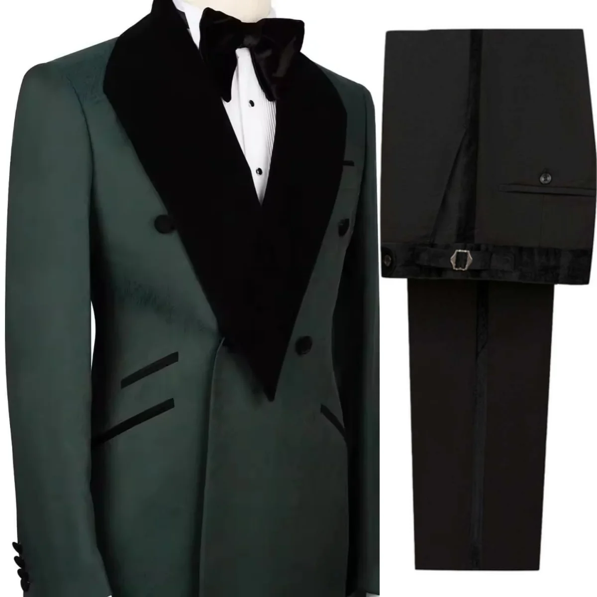 Handsome Wedding Tuxedos 2 Piece Set Jacket Pants Men Suit Fashion Green Shawl Lapel  Evening Prom Groom Blazers Customized