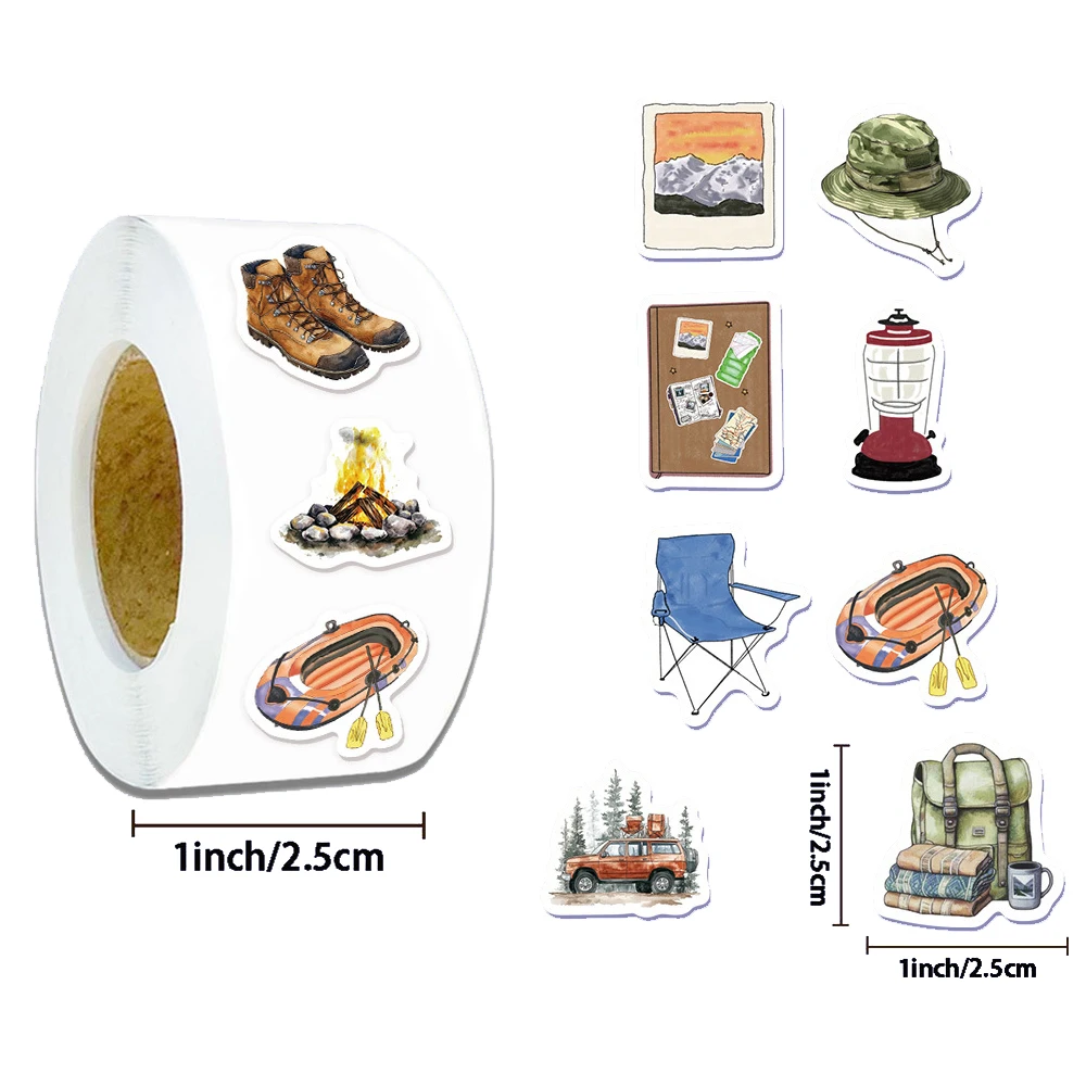 

500PCS/roll Outdoor Hiking Stickers Forests Camping Mountains Decals Toys Waterproof DIY Scrapbook Laptop Phone Case