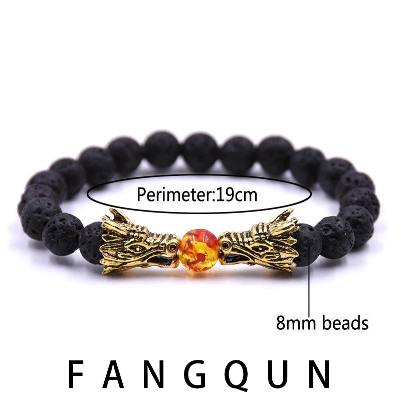 Tiger Eye Stone Bracelet  Men Vintage Gold Dragon Head Lava Blue Turquoise Stone Beads Bangles Fashion Jewelry Pulseira Masculin