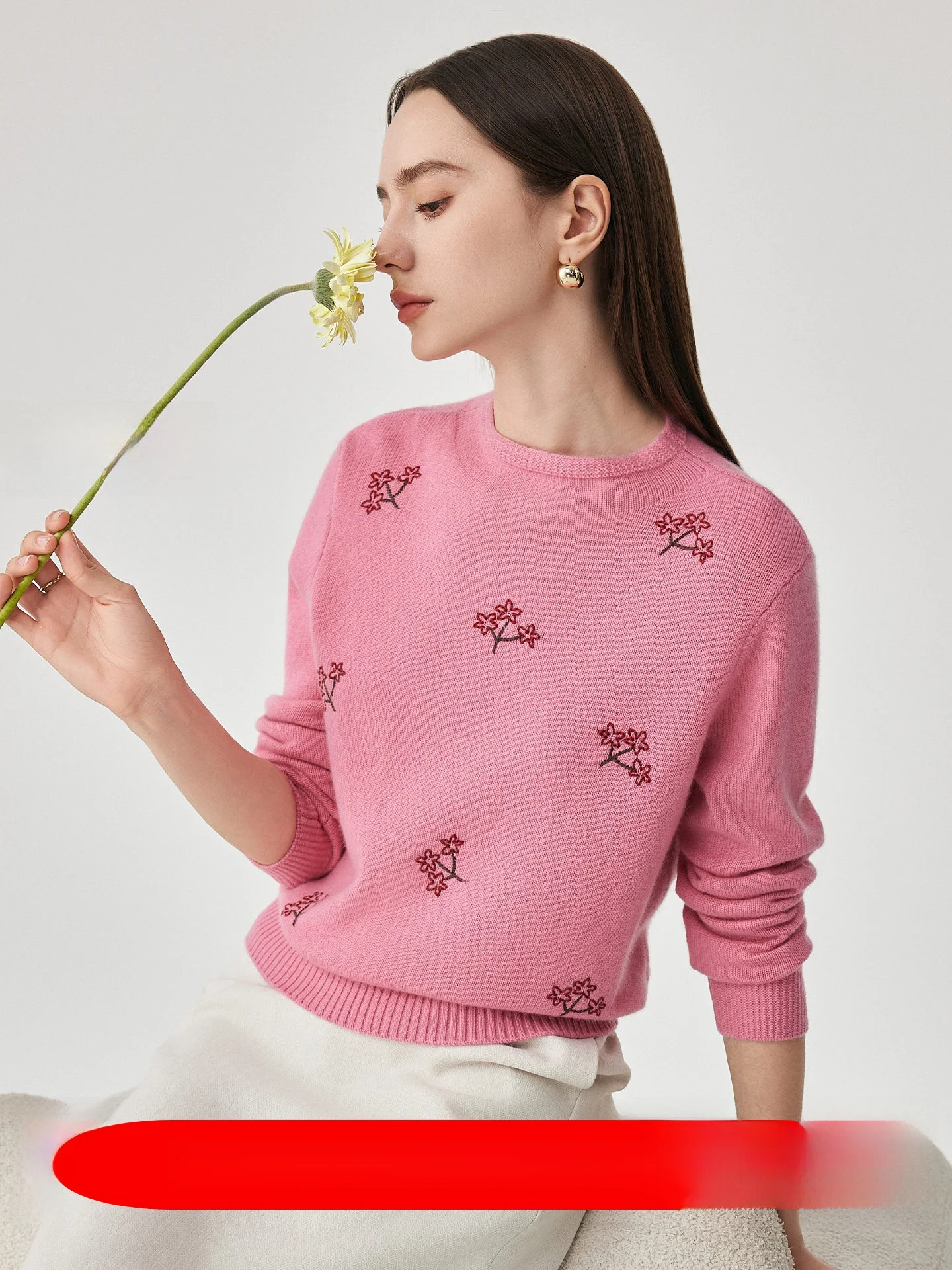 

Thiened 00 Woolen Sweater Sweetly Embroidered Knitted round Ne Base irt for Women Casual Sle Straight Cut Mid-Length