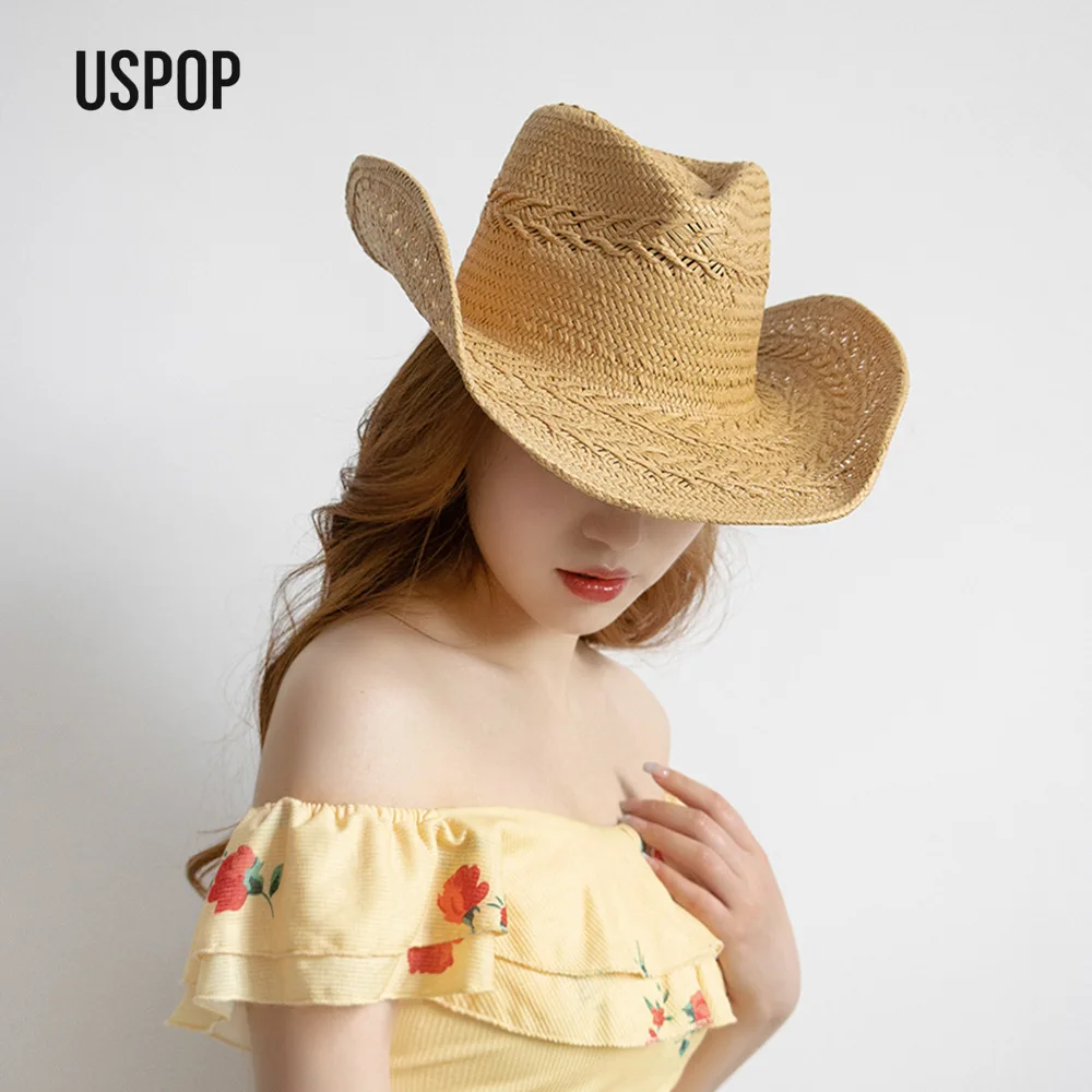 USPOP Women Summer Straw Cowboy Hat Handwoven Paper Straw  display picture 3