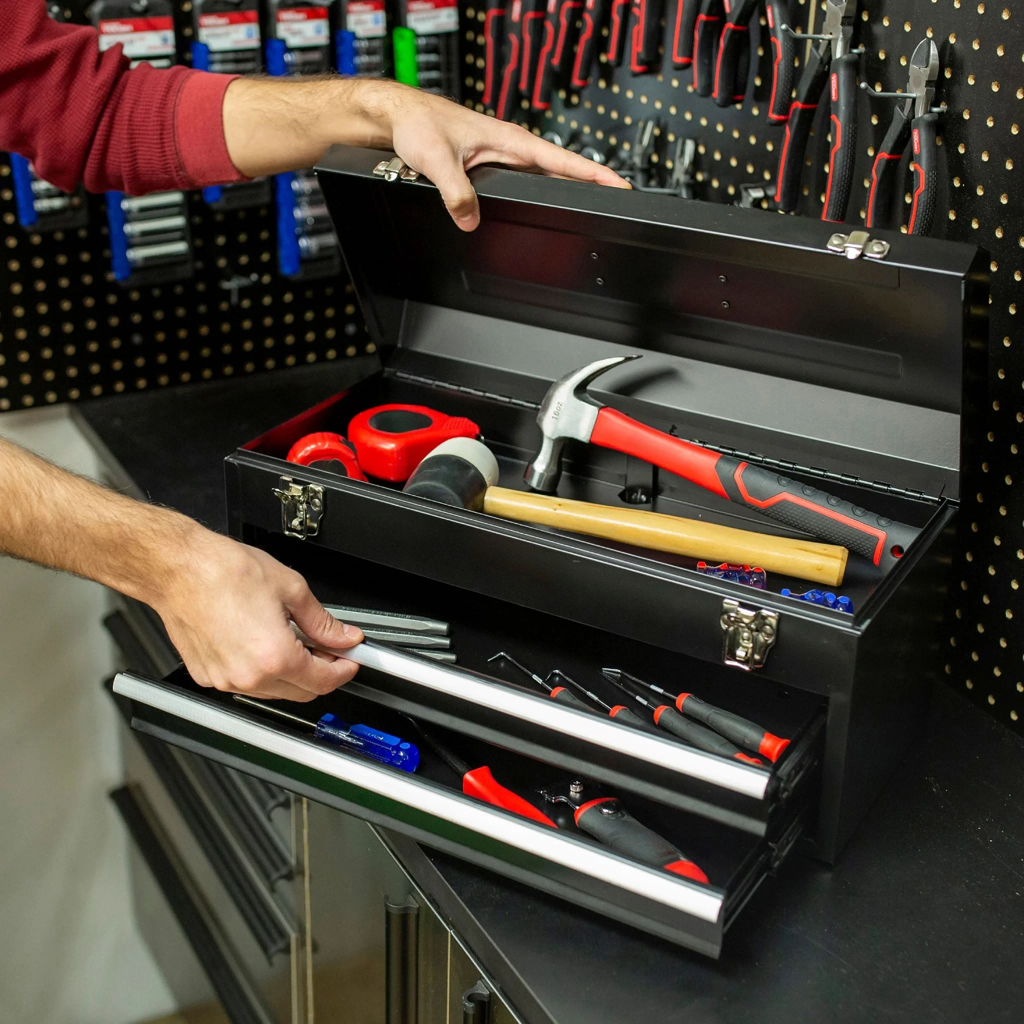 

20" 2 Drawer Tool Box with Flip Top for Sturdy and Easy Transport， storage box