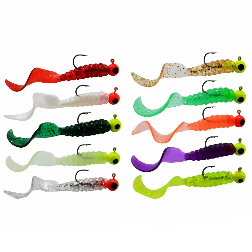 34pcs/Set 17pcs Metal Jig Head Fishing Hooks + 17pcs Soft Worm Lure Grub Silicone Fish Artificial Bait Tackle