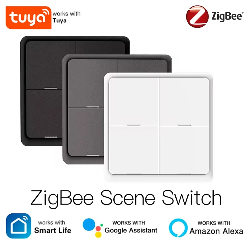 

MOES-Wireless Push Button Controller, Battery Powered, Automation Scenario, Tuya Devices, ZigBee, 12 Scene, 4 Gang