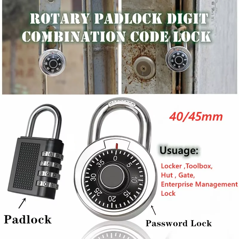 45mm/40mm Rotary Padlock Digit Combination Code Lock Safe Round Dial Number Luggage Suitcase Security Bicycle Drawer Cupboard