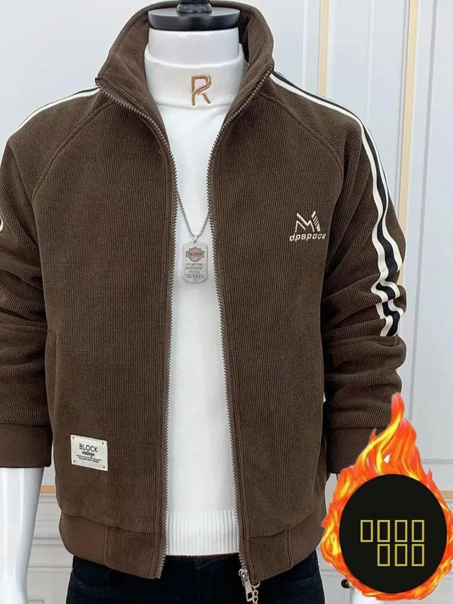 

Мужская модная утепленная демисезонная куртка из вельвета с воротником-стойкой, приталенного кроя, в полоску, модель 2025 года