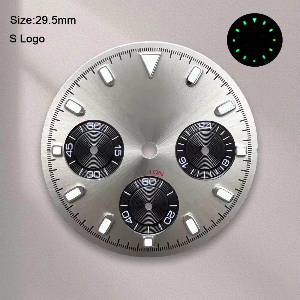 New 29.5mm S Logo DTN Panda Dial Fit VK63 Movement Green Luminous High-Quality Dial Watch Modification Accessories image 3