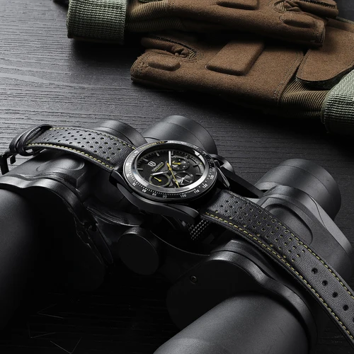 Imagen 2 del producto Reloj QINGXIYA para Hombre, Reloj de cuarzo a la moda, de cuero, resistente al agua, esqueleto con luz, cronógrafo deportivo, Reloj para Hombre