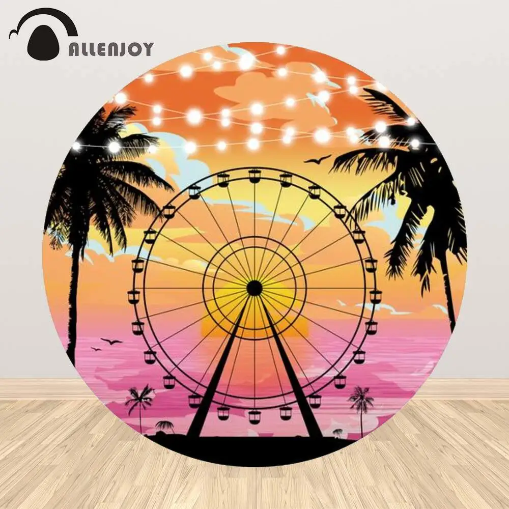 Allenjoy Ferris Wheel Birthday Party Backdrop Sunset Round Beach Lights Tree Ocean Barbecue Music Festival Circle Background