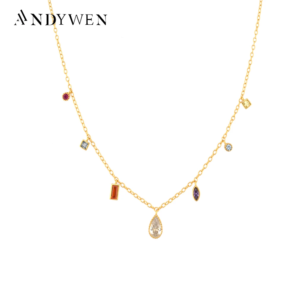 ANDYWEN Winter 925 Sterling Silver Gold Luxury Zircon Charm Long Chain Choker Necklace Jewelry Gift Fashion Fine Jewels Neck