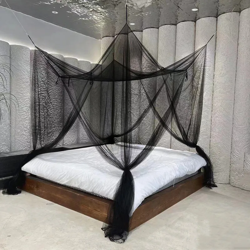 Mosquito Net For Bed Four-door Bed Canopy Large Black Tent Quadrate Mosquito Net Bedroom Decor Bed Net Fine Curtain Outdoor