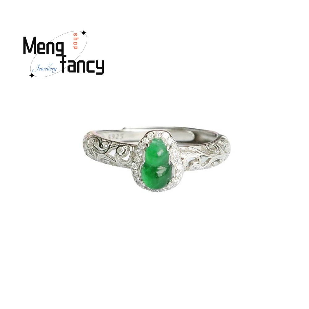 S925 silber eingelegter natürlicher Jadeit-Kürbis ring im eisigen kaiserlichen grünen Finger exquisiter eleganter hochwertiger Ring-Luxus schmuck