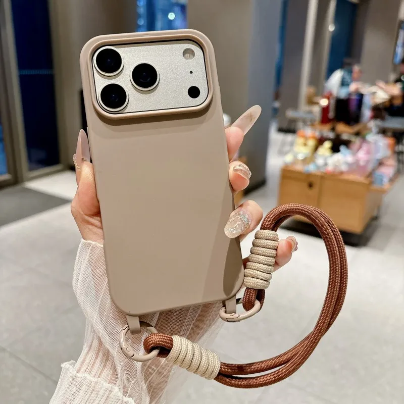 Stoßfeste Handgelenkschlaufe Hülle für iPhone 17 Pro Max 18 12 13 14 15 16 Plus Air Tragbare Hand-Lanyard-Schnur Weiche Silikon Candy-Hülle