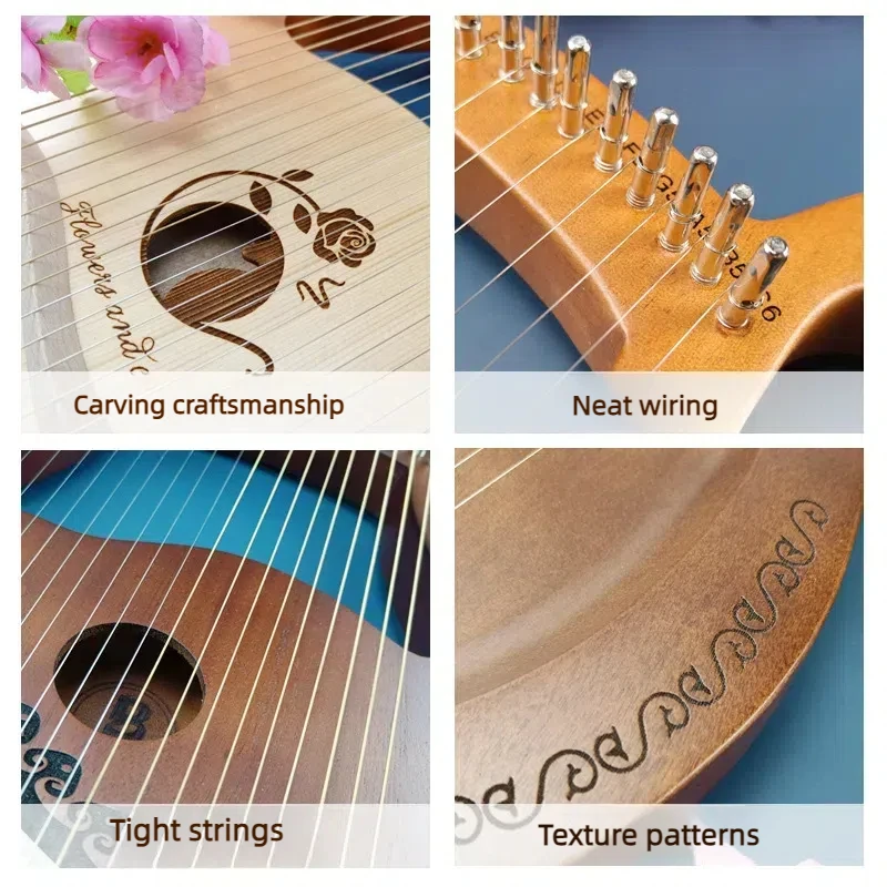 10/16/19 Strings Wooden Mahogany Harp Easy to Learn Hand-Played Instruments Lyre Harp Beginner Gift With Tuning Tool