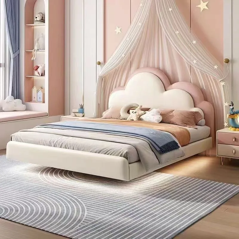Bed Girl Suspended Pink Princess Bed Eco-friendly Leather Bed Double Cloud Bed Soft Bag Bed Furniture